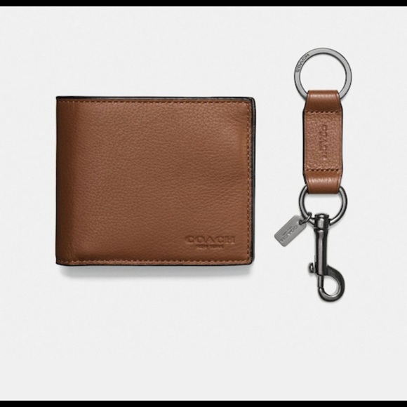 Coach Boxed 3 in 1 Compact Id Wallet With Trigger Snap Key Fob saddle brown NWT - Picture 5 of 6